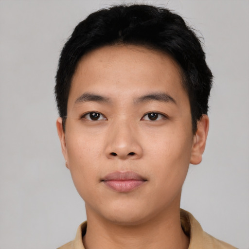 Neutral asian young-adult male with short  black hair and brown eyes