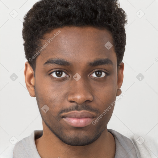 Neutral black young-adult male with short  brown hair and brown eyes