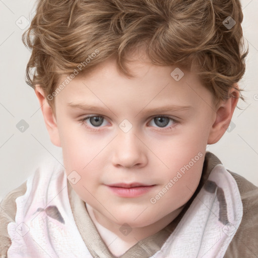 Neutral white child male with short  brown hair and grey eyes