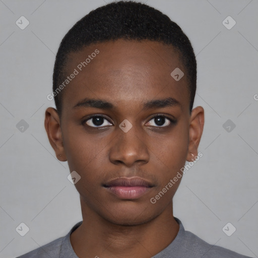 Neutral black young-adult male with short  brown hair and brown eyes