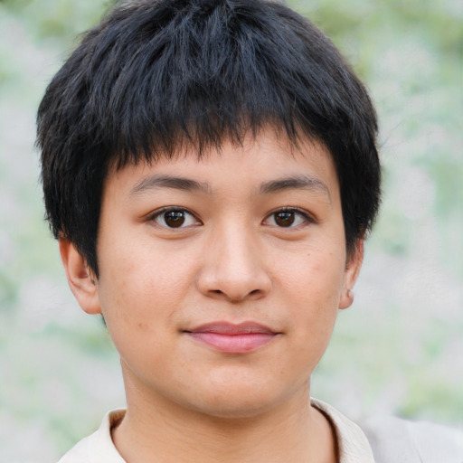 Neutral asian young-adult male with short  brown hair and brown eyes
