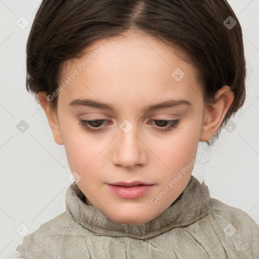 Neutral white young-adult female with short  brown hair and brown eyes