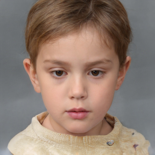 Neutral white child female with short  brown hair and brown eyes