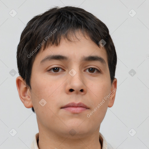 Neutral asian young-adult male with short  brown hair and brown eyes