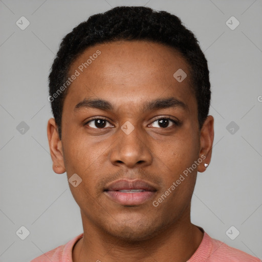 Neutral black young-adult male with short  brown hair and brown eyes