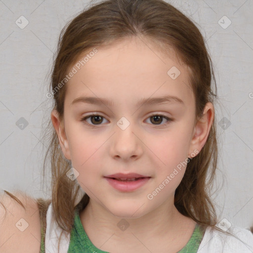 Neutral white child female with medium  brown hair and brown eyes