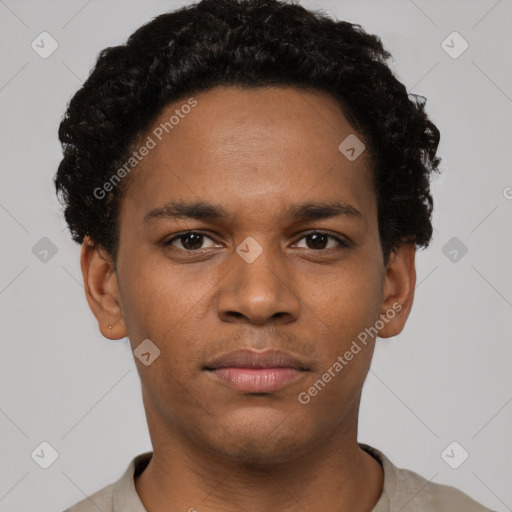 Neutral black young-adult male with short  brown hair and brown eyes