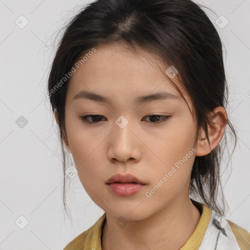 Neutral asian young-adult female with medium  brown hair and brown eyes