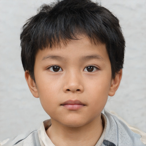 Neutral asian child male with short  brown hair and brown eyes