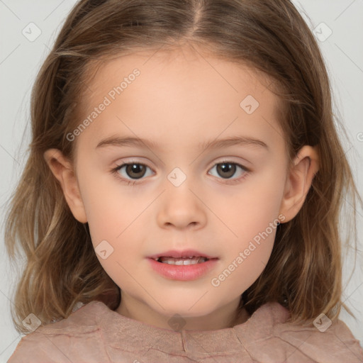 Neutral white child female with medium  brown hair and brown eyes