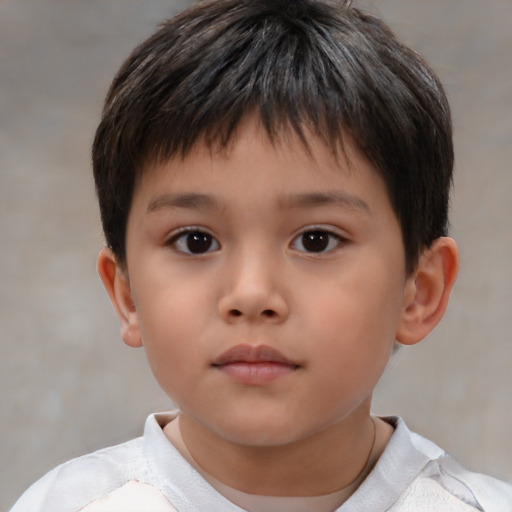 Neutral asian child male with short  brown hair and brown eyes