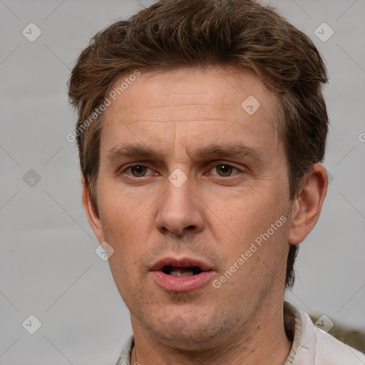 Neutral white adult male with short  brown hair and brown eyes