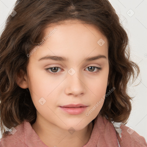 Neutral white child female with medium  brown hair and brown eyes