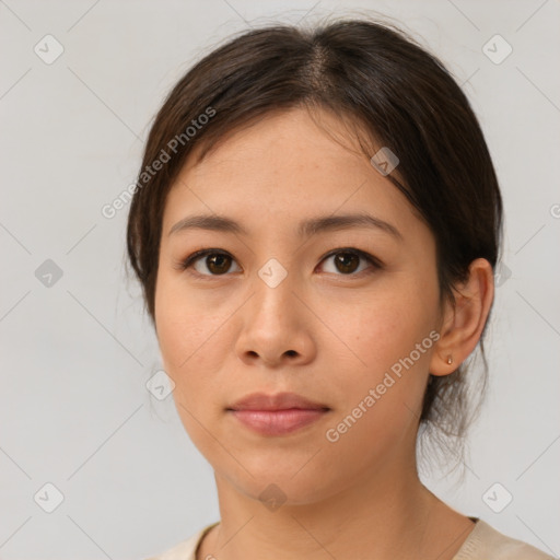 Neutral asian young-adult female with medium  brown hair and brown eyes