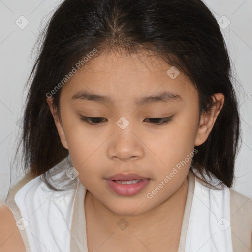 Neutral white child female with medium  brown hair and brown eyes