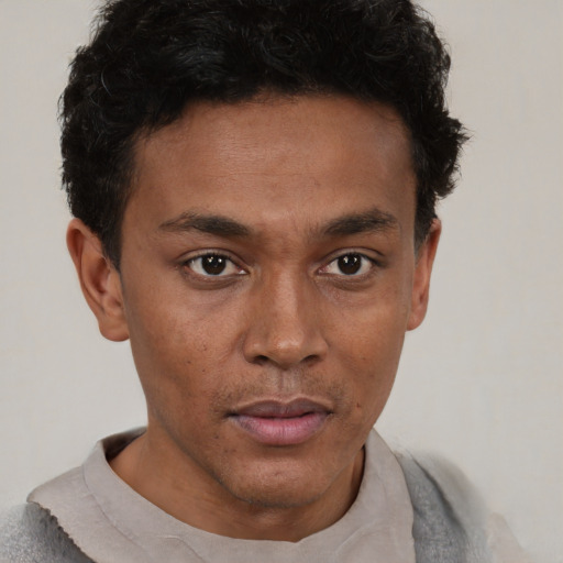 Neutral black young-adult male with short  brown hair and brown eyes