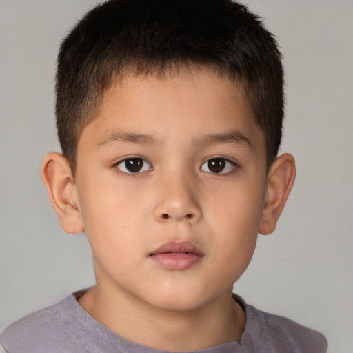Neutral asian child male with short  brown hair and brown eyes