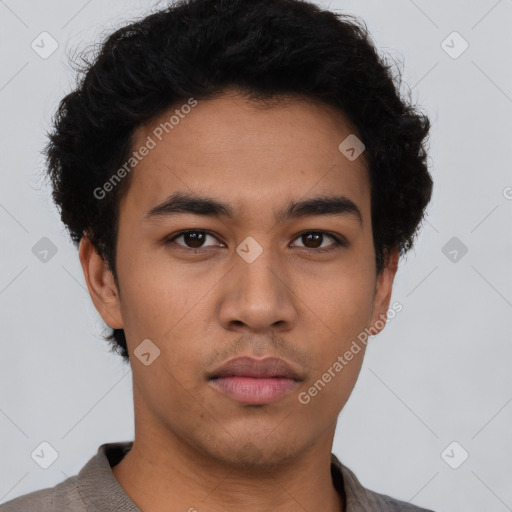 Neutral asian young-adult male with short  brown hair and brown eyes