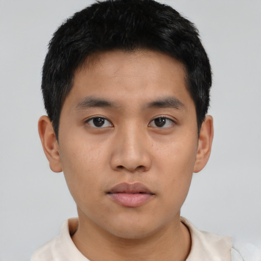 Neutral asian young-adult male with short  black hair and brown eyes