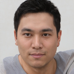 Neutral asian young-adult male with short  brown hair and brown eyes