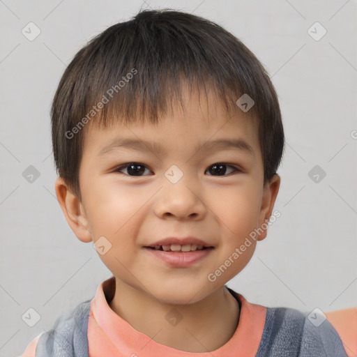 Joyful white child male with short  brown hair and brown eyes