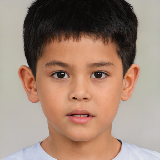 Neutral asian child male with short  brown hair and brown eyes
