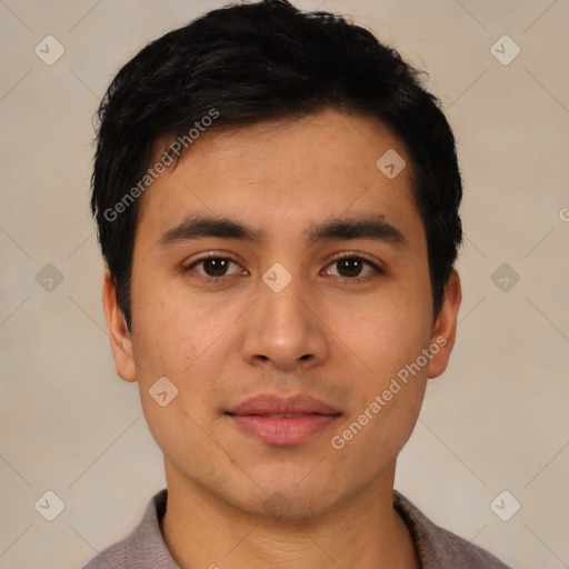 Neutral asian young-adult male with short  black hair and brown eyes