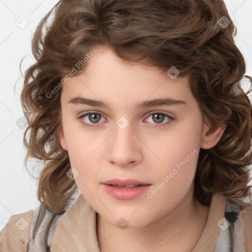 Neutral white child female with medium  brown hair and brown eyes