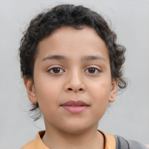 Neutral latino child female with short  brown hair and brown eyes