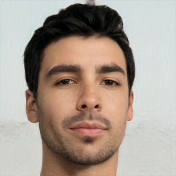 Neutral asian young-adult male with short  black hair and brown eyes