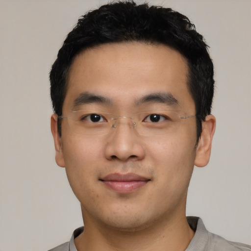 Neutral asian young-adult male with short  black hair and brown eyes