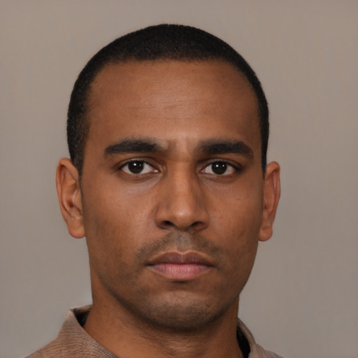 Neutral black young-adult male with short  brown hair and brown eyes