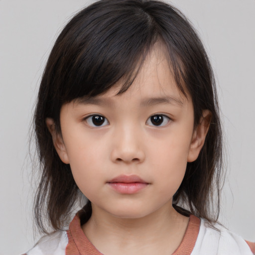 Neutral white child female with medium  brown hair and brown eyes