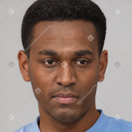 Neutral black young-adult male with short  brown hair and brown eyes