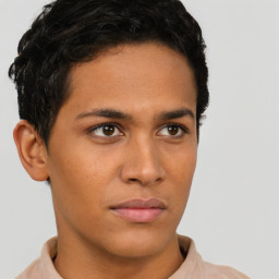 Neutral latino young-adult male with short  brown hair and brown eyes