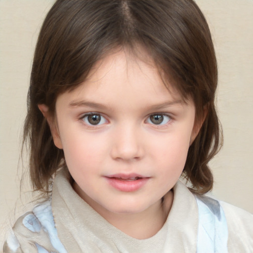 Neutral white child female with medium  brown hair and brown eyes