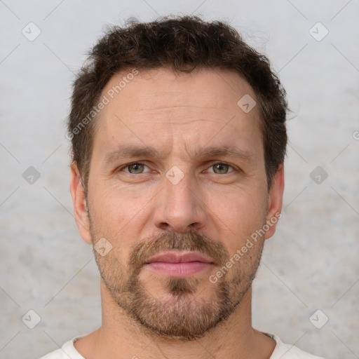 Neutral white adult male with short  brown hair and brown eyes