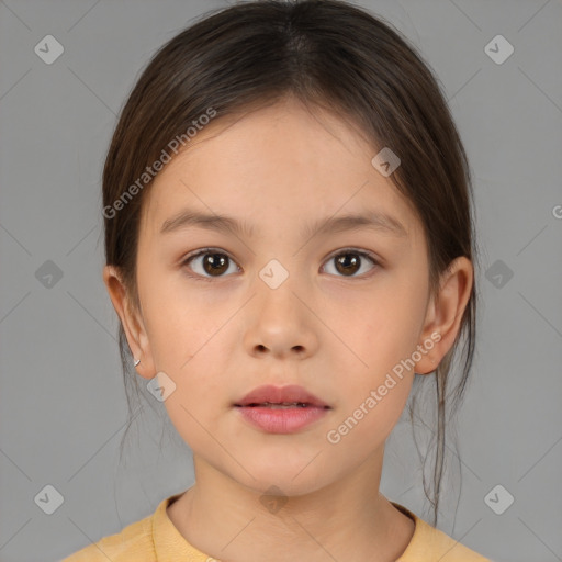 Neutral white child female with medium  brown hair and brown eyes