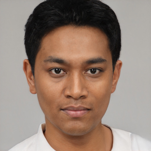 Neutral asian young-adult male with short  black hair and brown eyes