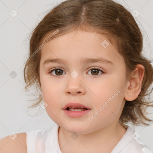 Neutral white child female with medium  brown hair and brown eyes