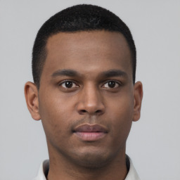 Neutral black young-adult male with short  brown hair and brown eyes