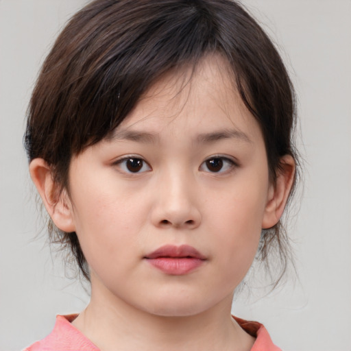 Neutral white child female with medium  brown hair and brown eyes