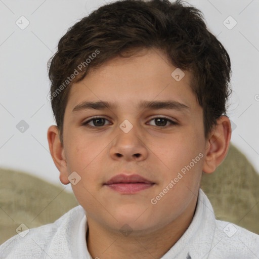 Joyful white child male with short  brown hair and brown eyes