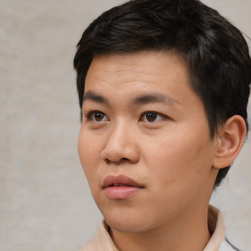 Neutral asian young-adult male with short  black hair and brown eyes