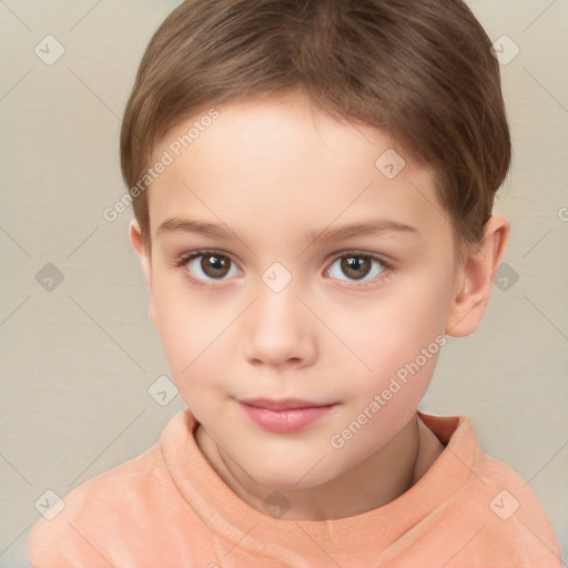 Neutral white child female with short  brown hair and brown eyes