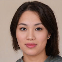 Neutral asian young-adult female with medium  brown hair and brown eyes