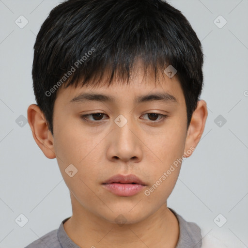 Neutral asian young-adult male with short  brown hair and brown eyes