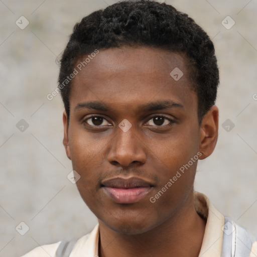 Neutral black young-adult male with short  brown hair and brown eyes