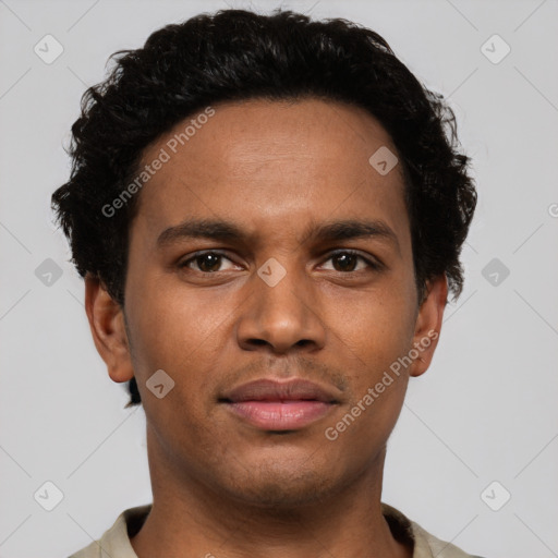 Neutral black young-adult male with short  brown hair and brown eyes