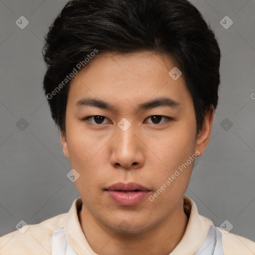 Neutral asian young-adult male with short  brown hair and brown eyes